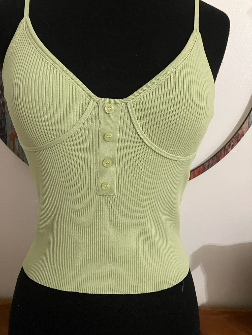 Zara Light Lime Ribbed Button-Front Cami Tank